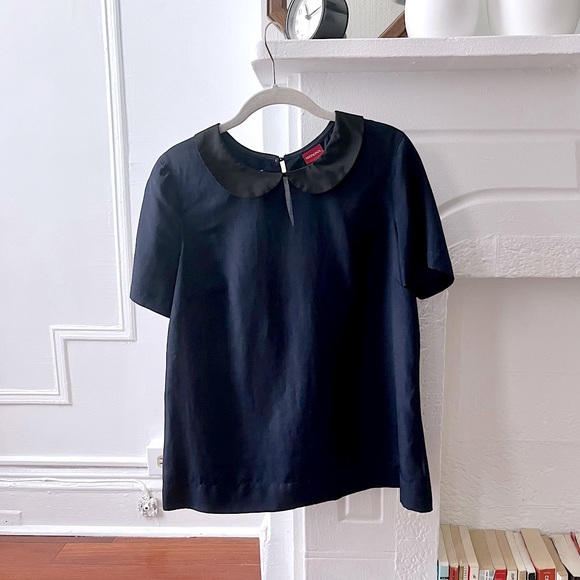 Merona Navy Blue/Black Peter Pan Collar Short-Sleeved Blouse - Picture 1 of 6